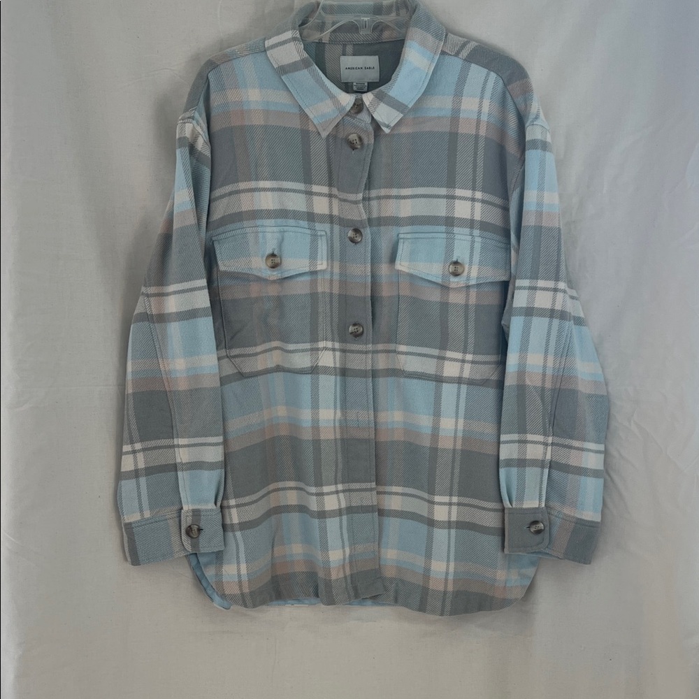 American Eagle Outfitters Blue and Gray Plaid Button Down Shirt